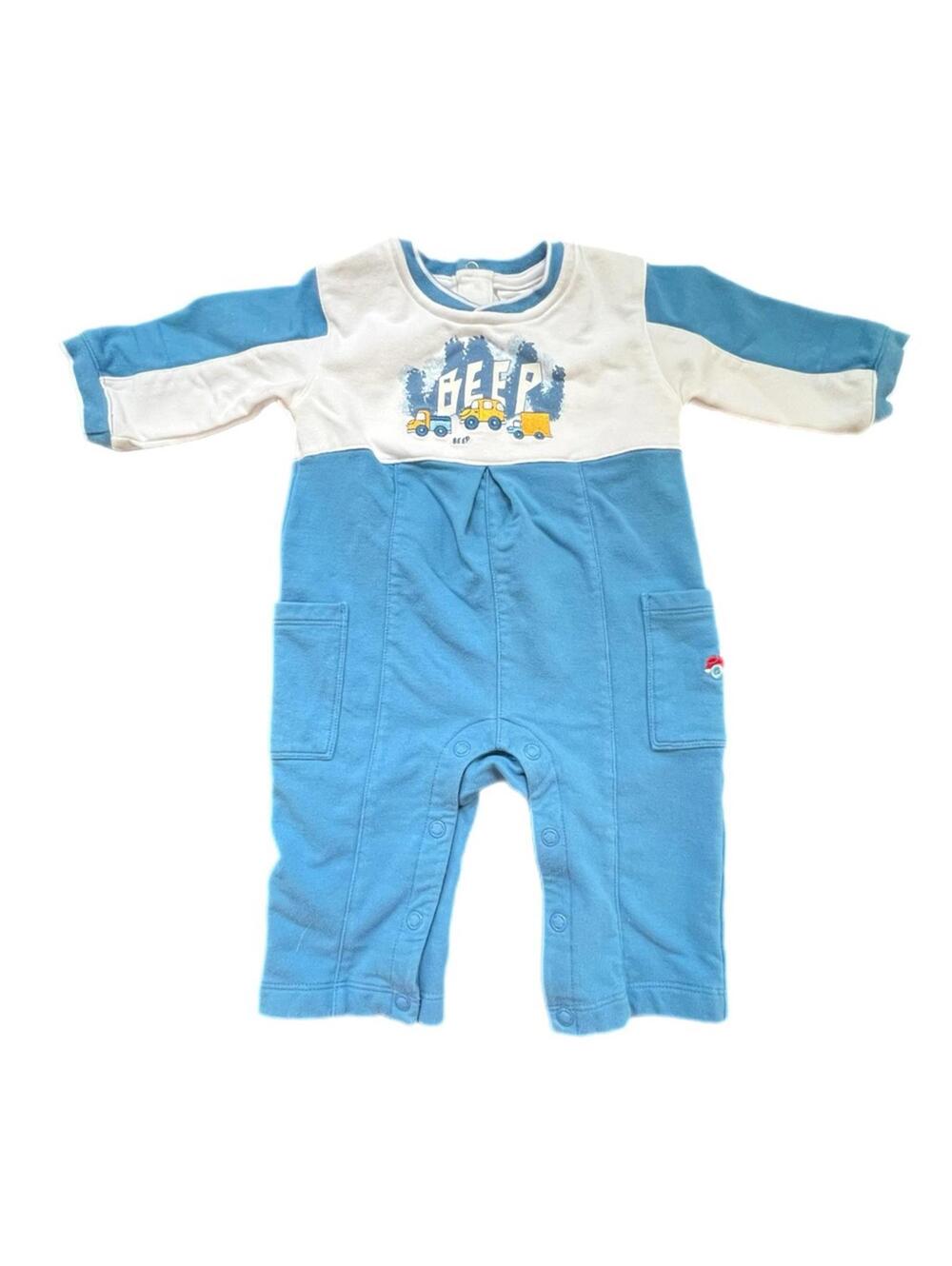 Starting Out Blue & White Baby Outfit w/ Embroidery - 6M